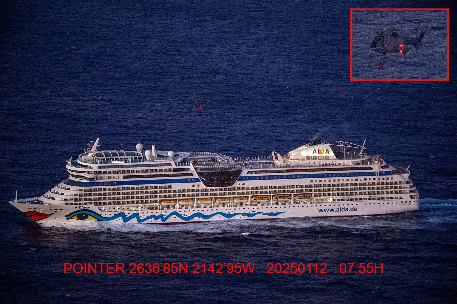 Crucero Aidamar, en el que el Ejército ha rescatado a una turista. / CEDIDA