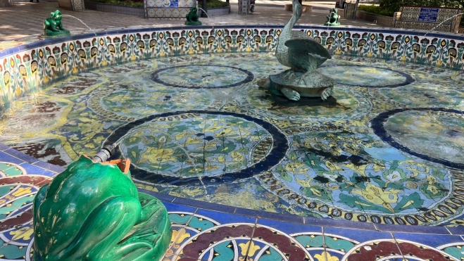 Rana con la cabeza reventada en la fuente de la plaza de Los Patos / AH / BELA CABRERA