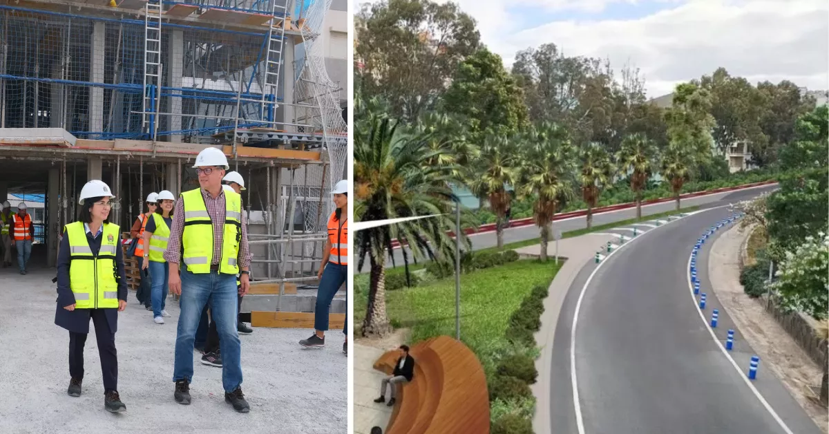 A la izquierda Mauricio Roque junto a Carolina Darias; a la derecha, proyecto de Paseo del Guiniguada / AH