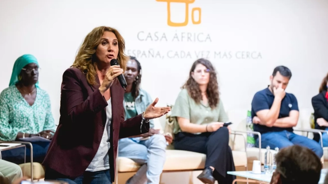 Estrella Galán en una intervención en Casa África.GRUPO THE LEFT 