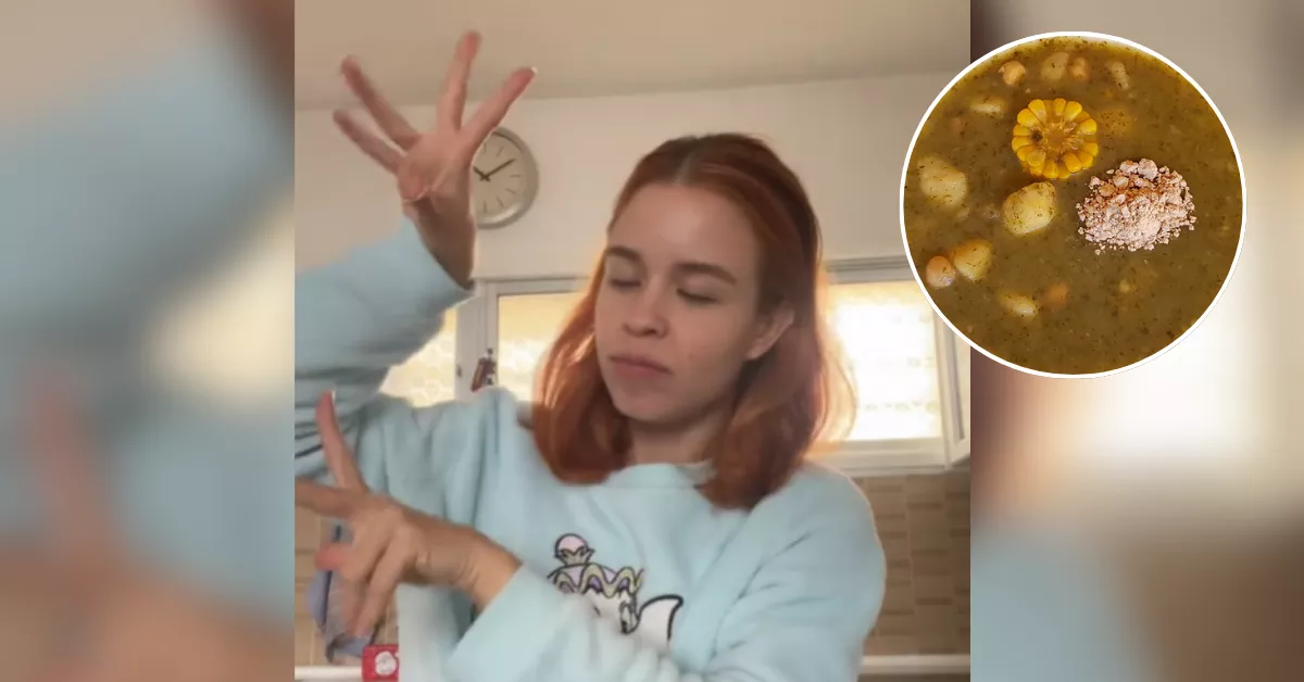 Imagen de la influencer probando una combinación única con el potaje canario / REDES   MONTAJE AH