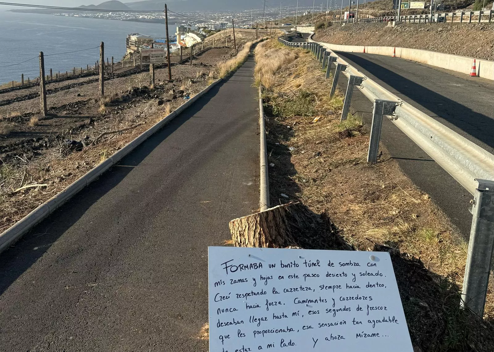 Mensaje anónimo en el sendero del peregrino en Candelaria, Tenerife. / ATLÁNTICO HOY