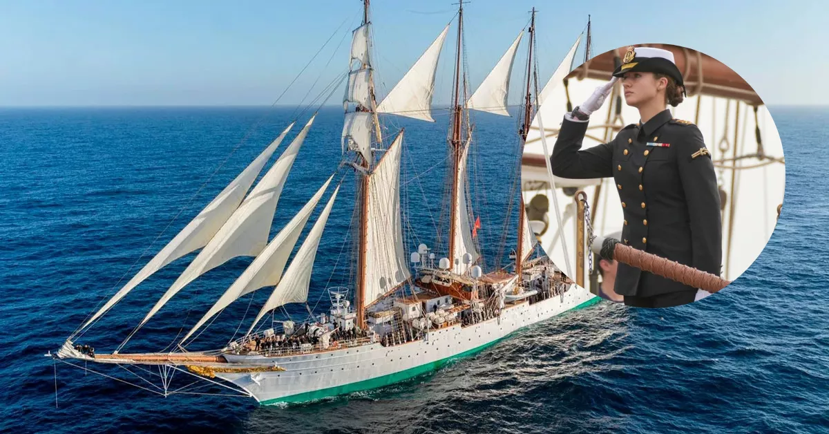 El buque 'Juan Sebastián Elcano y la princesa de Asturias, Leonor de Borbón./ MONTAJE AH