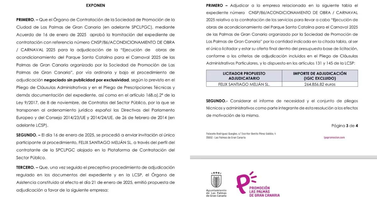Documento de la adjudicación del parque Santa Catalina./ AH