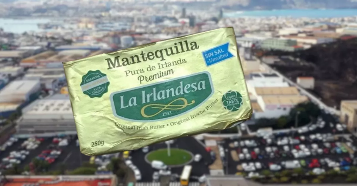 Mantequilla de la marca La Irlandesa sobre el polígono de El Sebadal, en Las Palmas de Gran Canaria./ MONTAJE AH