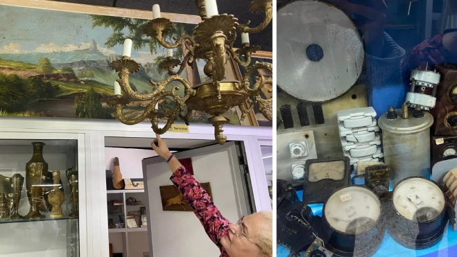 A la izq. Maricarmen señalando el cuadro que recuerda de pequeña. A la drch. las antiguas palancas / ARIADNA MARTÍNEZ - ATLÁNTICO HOY A la izq. Maricarmen señalando el cuadro que recuerda de pequeña. A la drch. las antiguas palancas / ARIADNA MARTÍNEZ - ATLÁNTICO HOY