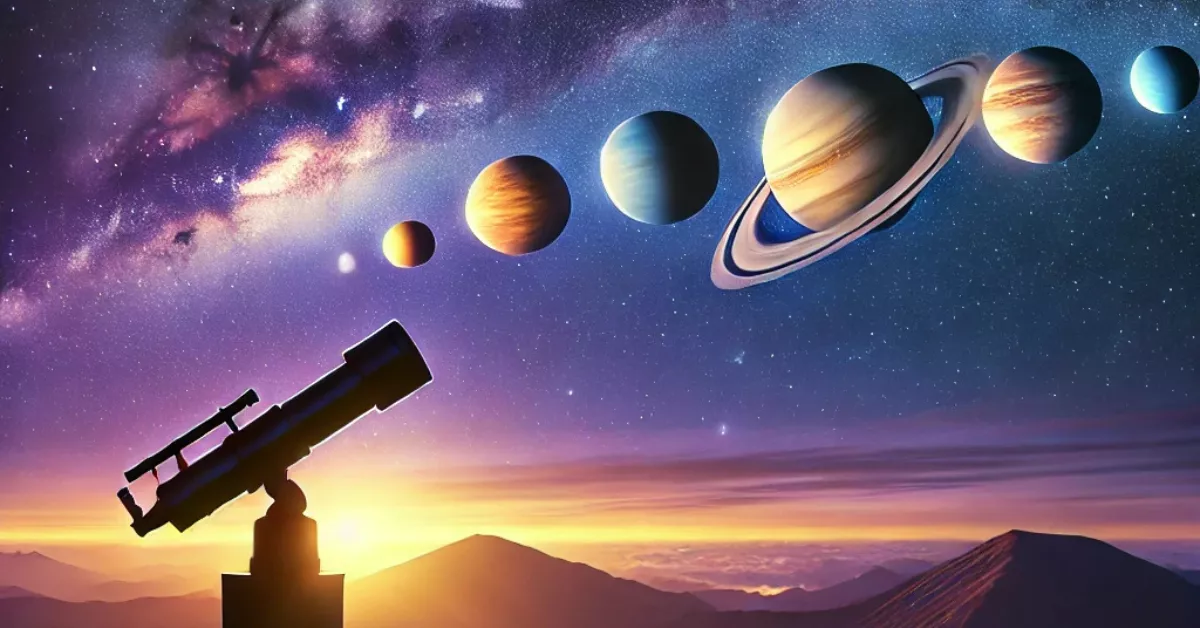 Imagen de un telescopio apuntando a los planetas generada con IA  DALL.E 