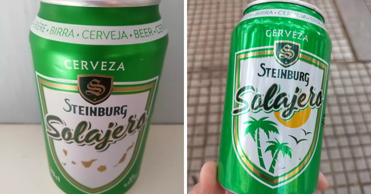 A la izquierda, antigua lata de Solajero con el mapa de Canarias. A la derecha, la nueva imagen de marca en las latas de Solajero./ AH