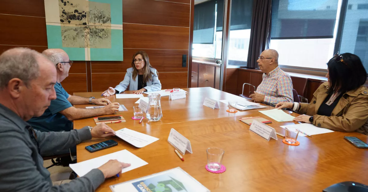 Reunión entre la Plataforma por el 5% en Educación y la Diputada del Común, Lola Padrón./ EFE