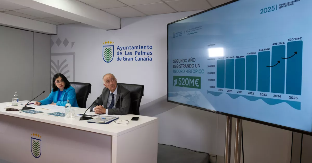 La alcaldesa de Las Palmas de Gran Canaria, Carolina Darias, y el concejal de Hacienda, Francisco Hernández Spínola, presentan los presupuestos de 2025 / ÁNGEL MEDINA - EFE