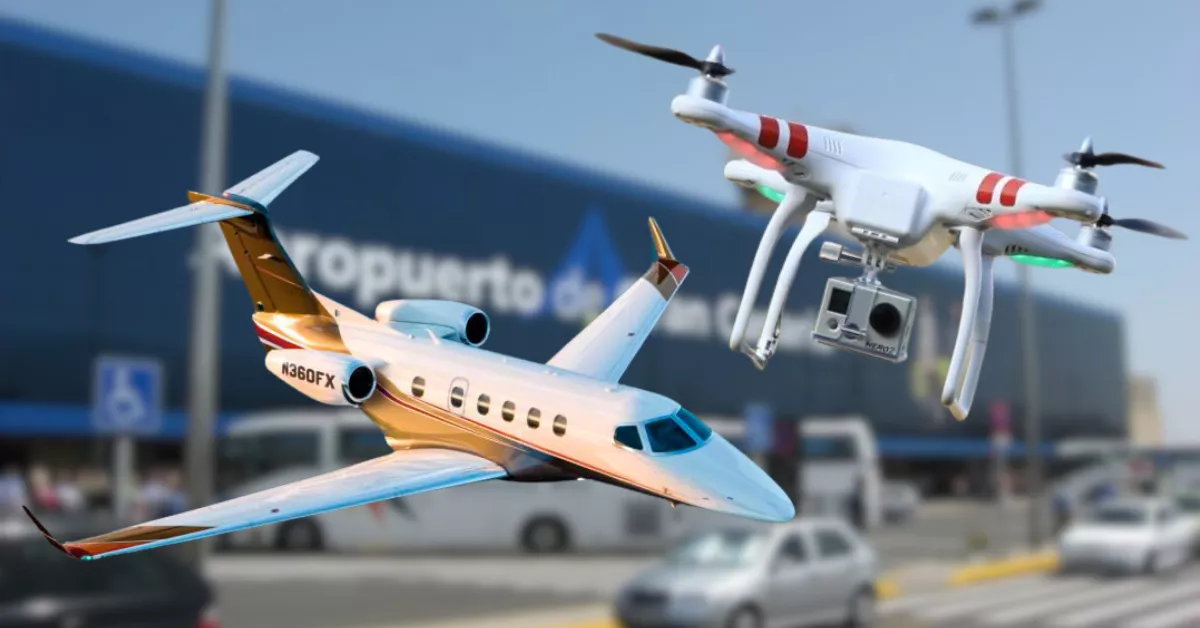 Un jet privado y un dron en el aeropuerto de Gran Canaria./ MONTAJE AH