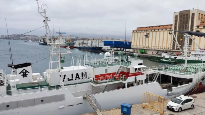 Un barco japonés se prepara para salir a faenar en el Puerto de Las Palmas, que estrena en marzo un almacén especializado en atún de alta calidad de la mano de Unión Martín. / AH