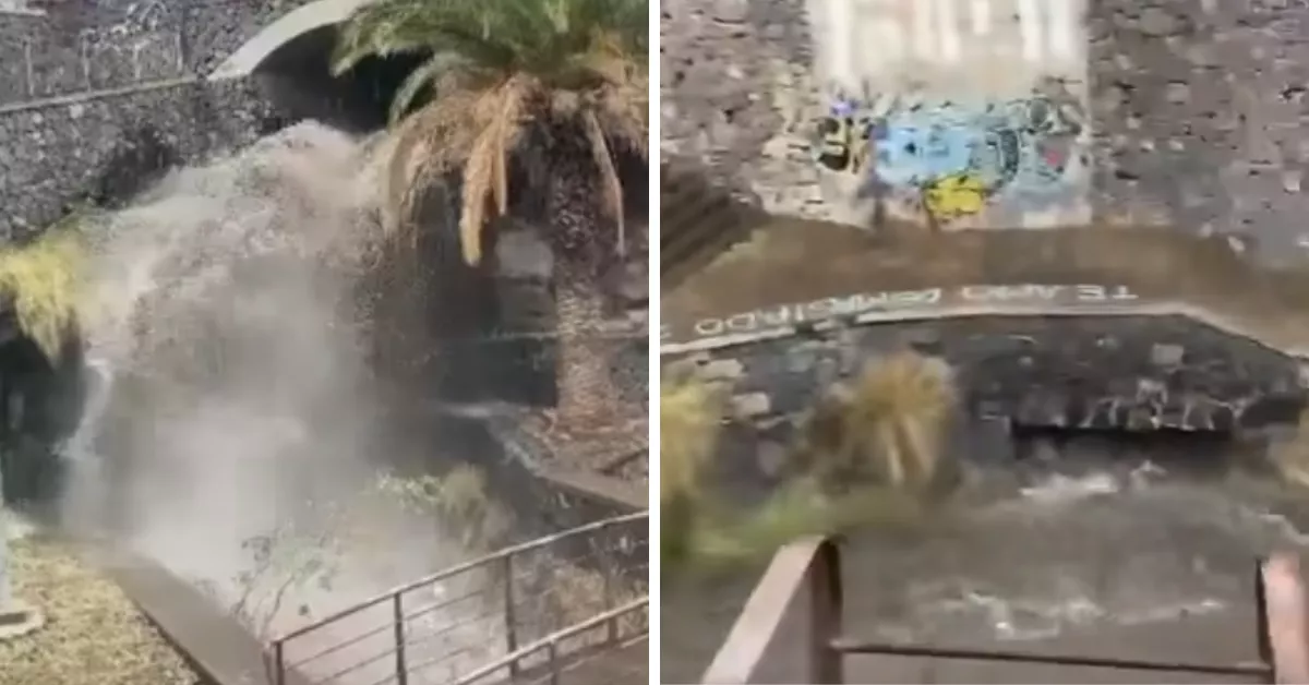 El agua baja con violencia por el barranco del Hierro en Tio Pino (Santa Cruz de Tenerife)./ AH