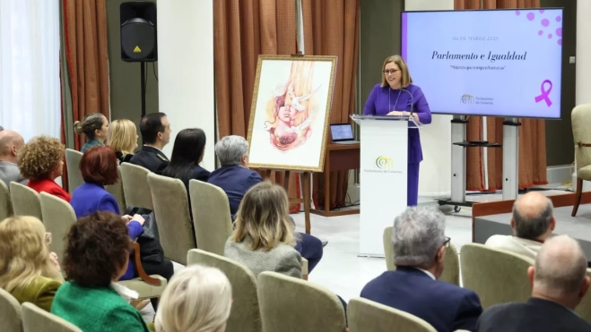 Astrid Pérez, durante su intervención en el Parlamento. / AH Astrid Pérez, durante su intervención en el Parlamento. / AH