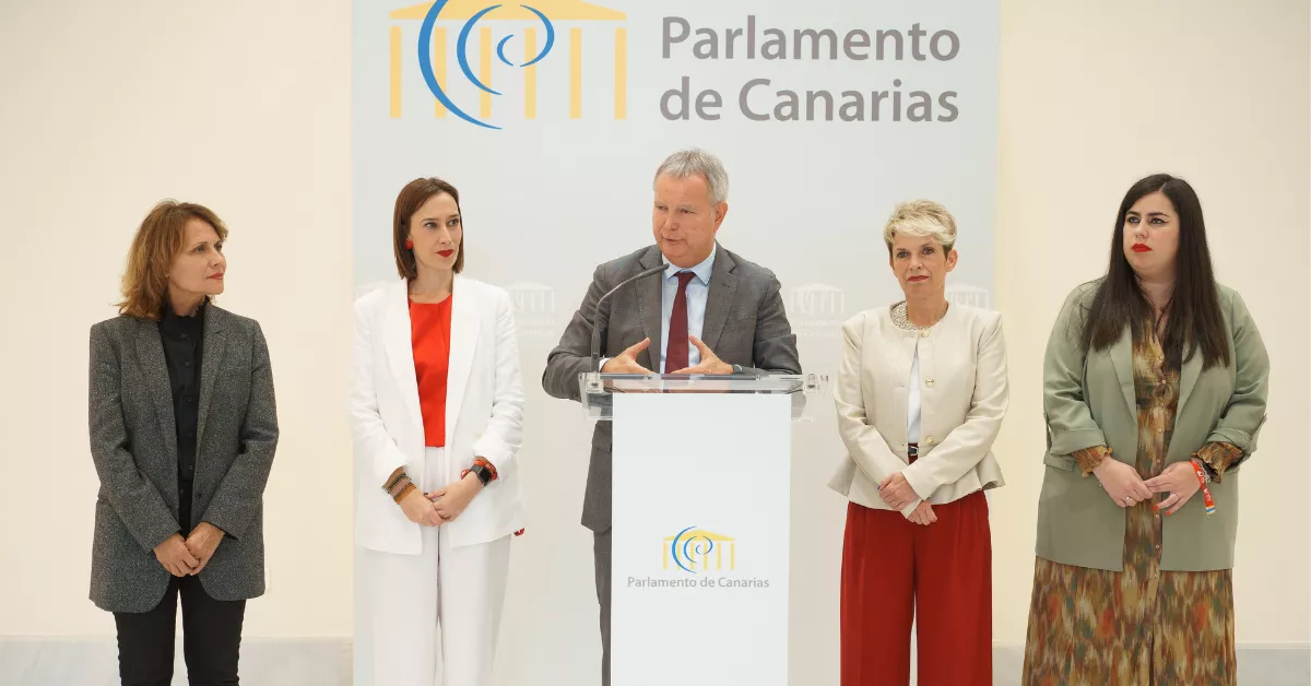 El portavoz del grupo Socialista, Sebastián Franquis durante la rueda de prensa tras el discurso del presidente Fernando Clavijo / EFE