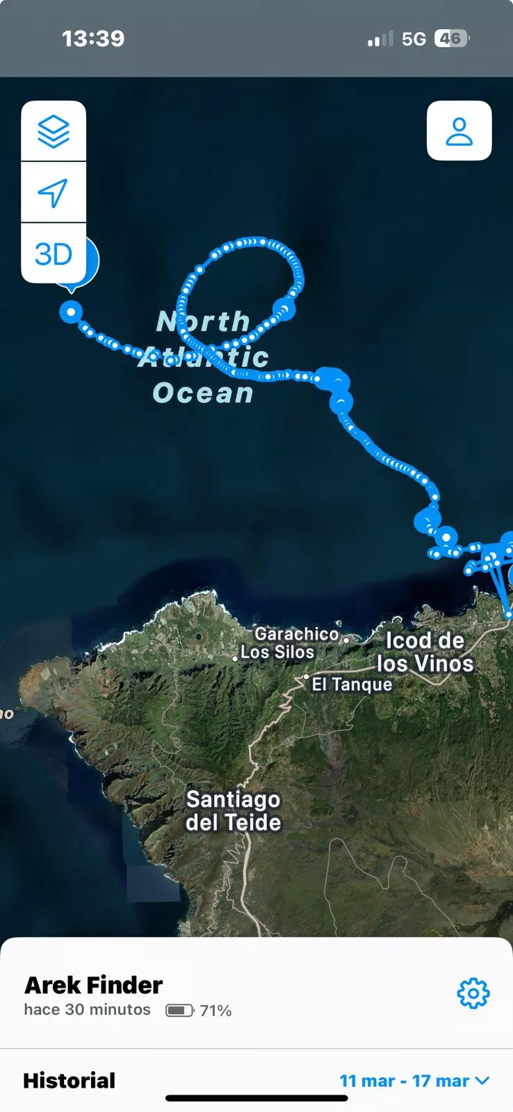 Movimientos del 'Arek Finder' desde que se lanzó al mar./ CEDIDA Movimientos del 'Arek Finder' desde que se lanzó al mar./ CEDIDA