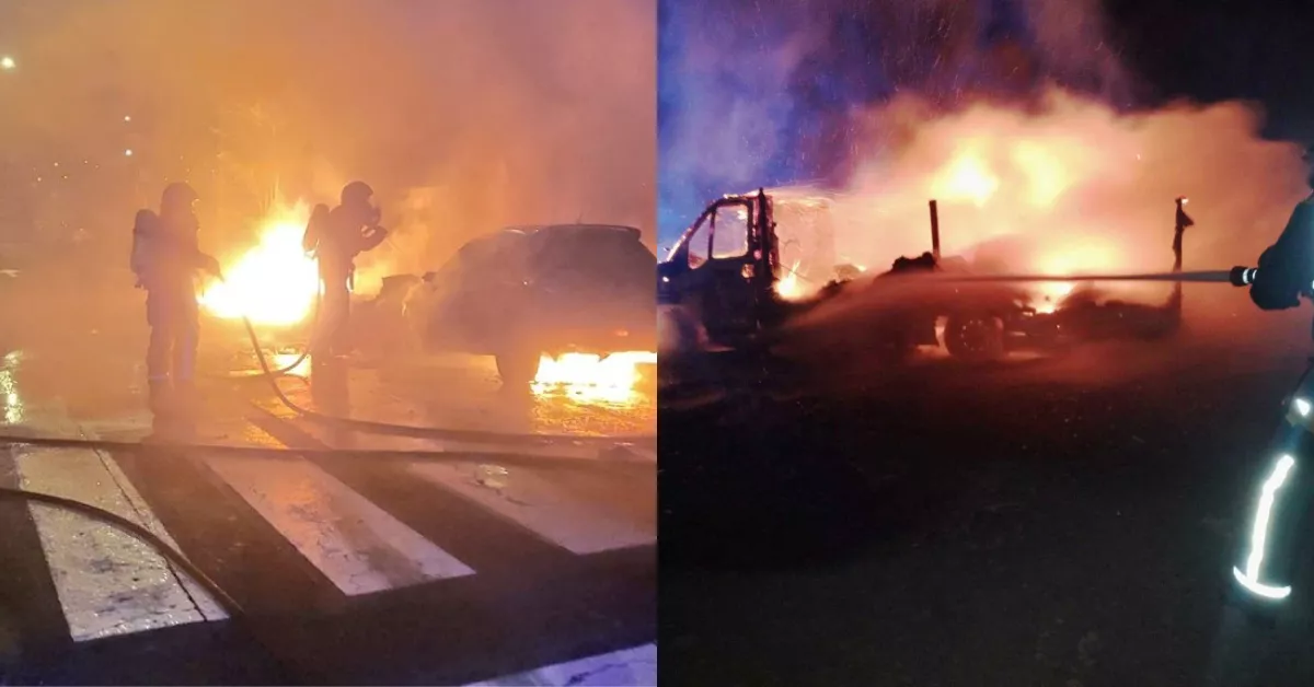Los bomberos sofocando el fuego en Candelaria y Santa María del Mar. / POLICÍA LOCAL SC Y BOMBEROS DE TENERIFE