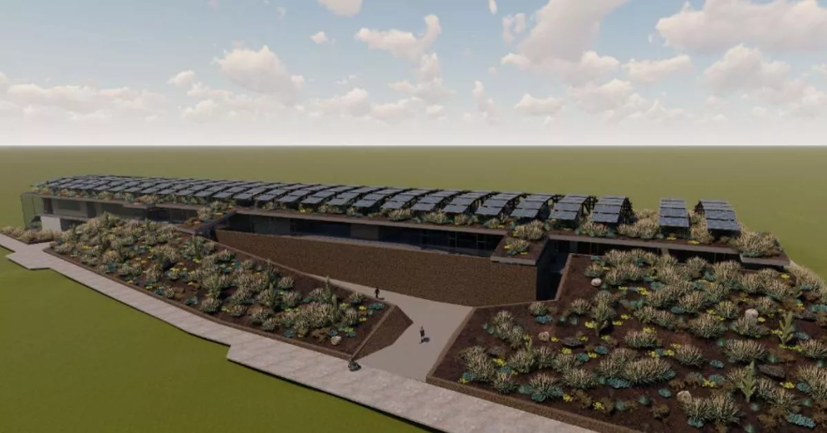 Recreación del edificio proyectado para unificar los controles de mercancías y los servicios de aduanas en un nuevo Punto de Inspección Fronterizo (PIF), una obra que vuelve a retrasarse en el Puerto de Las Palmas por la cimentación de la parcela. / AH