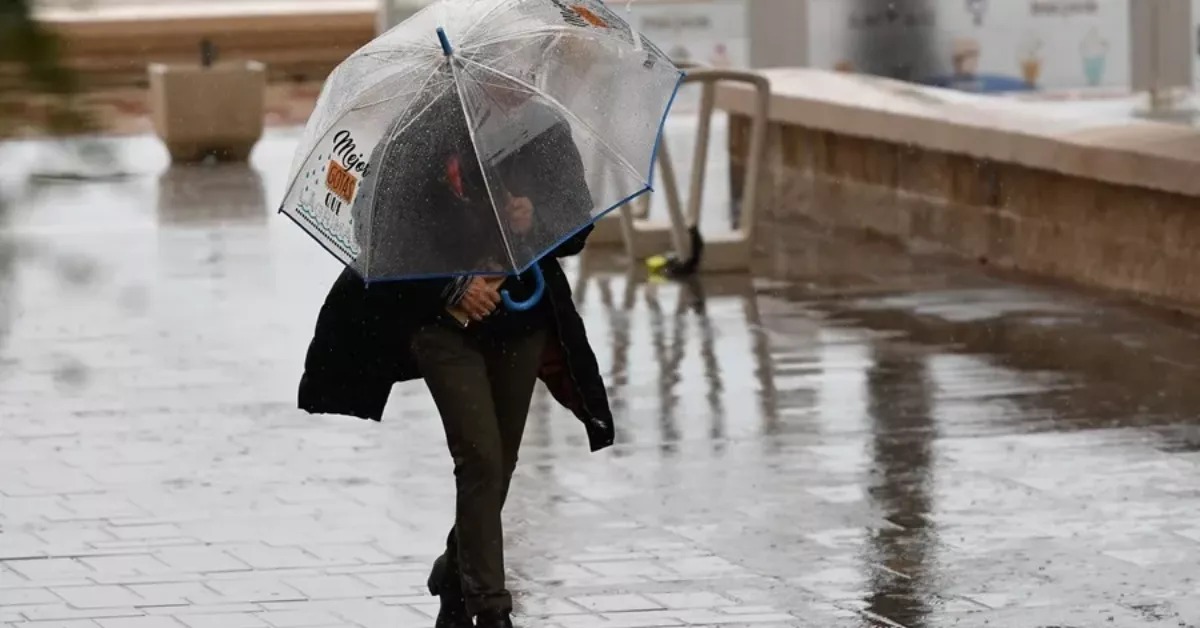 Imagen de una persona caminando bajo la lluvia en una borrasca / EFE