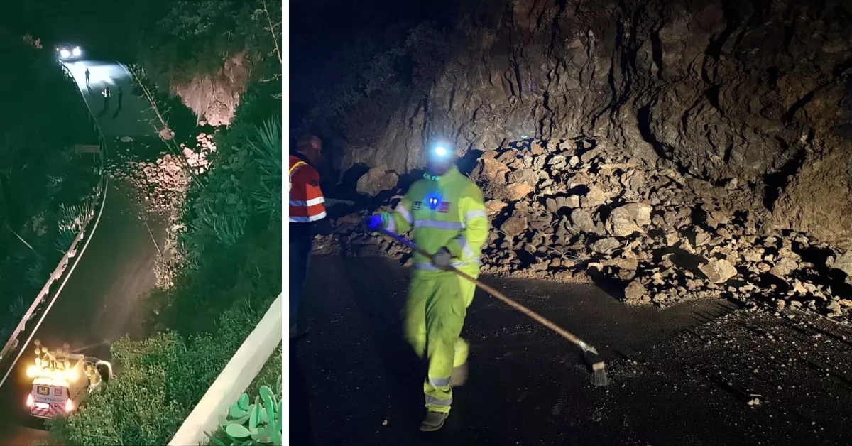 Un gran desprendimiento en una carretera de Valsequillo sorprende a los operarios que la asfaltaban./ CEDIDA