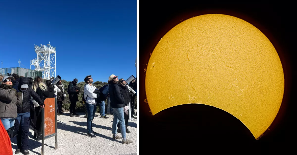 A la izquierda, aficionados y astrónomos; a la derecha, el eclipse / MONTAJE AH