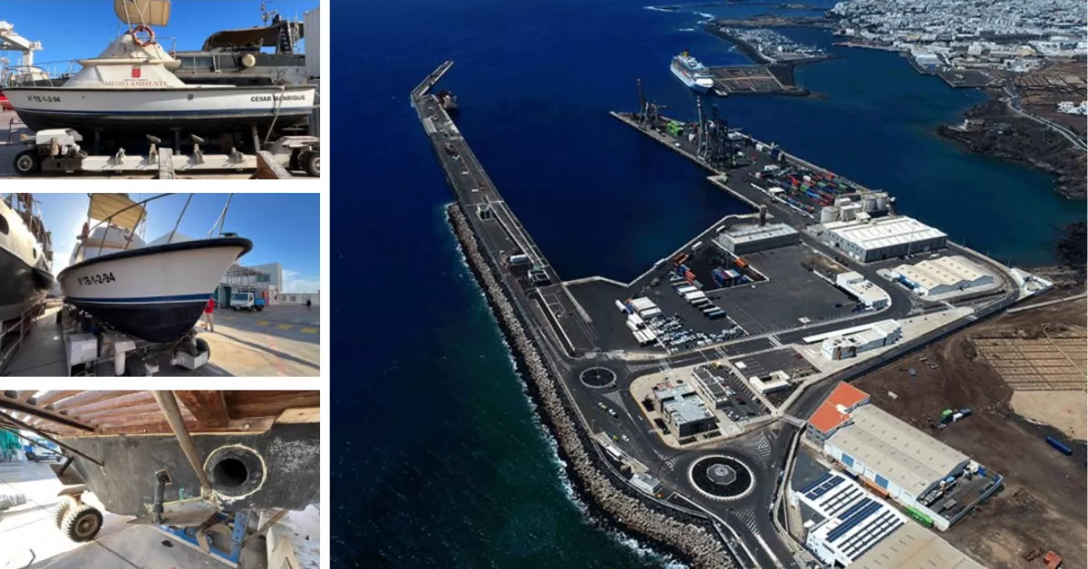 A la izquierda, imagen del barco; a la derecha, el Puerto de Arrecife / MONTAJE AH