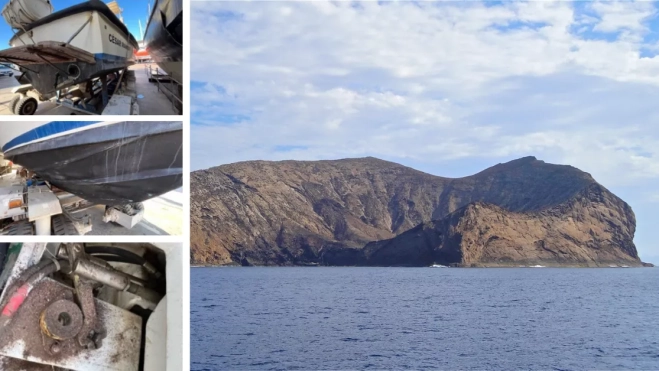 A la izquierda, imagen del estado del barco; a la derecha, el Archipiélago chinijo / MONTAJE AH