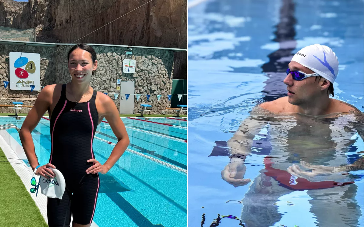 Anfi se convierte en el epicentro mundial de la natación olímpica. En la imagen, Torri Huske y Caeleb Dressel. / AH