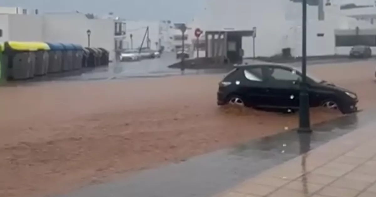 Lluvias intensas y barrancos activos en Lanzarote por el paso de la borrasca Olivier./ RRSS