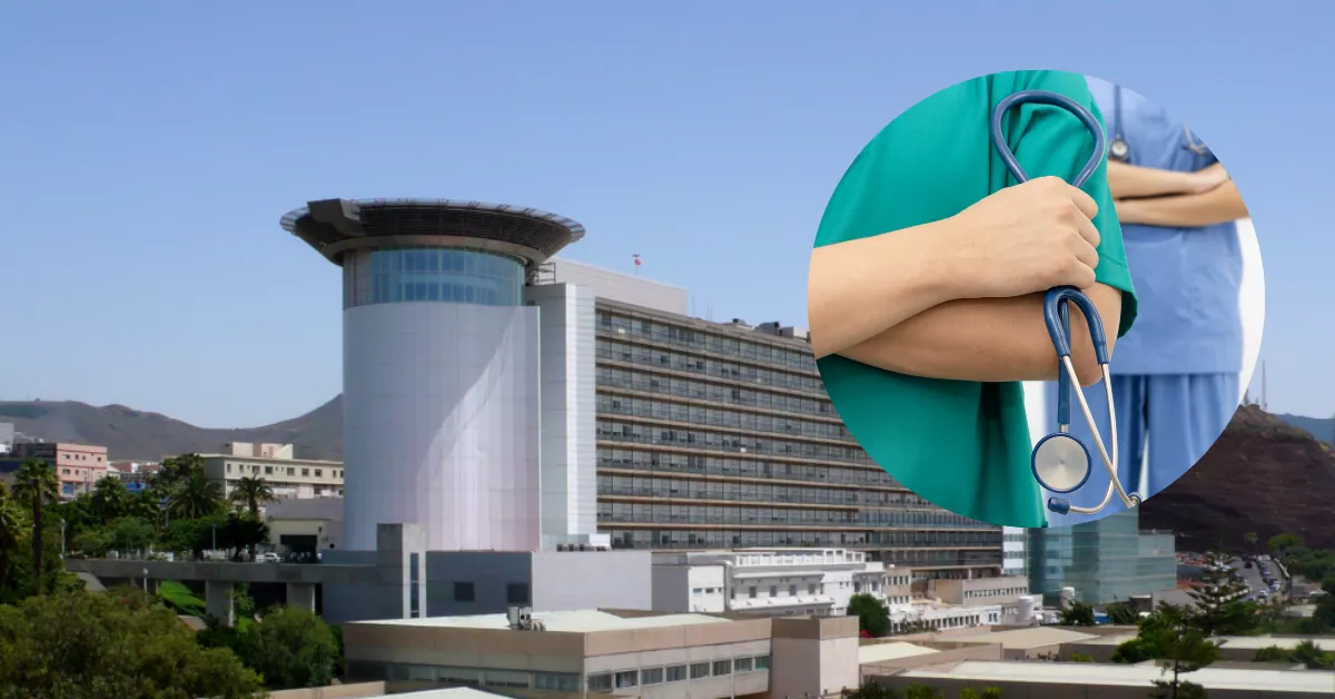 Imagen del Hospital Universitario de Canarias junto a un médico. / MONTAJE AH 