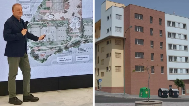 A la izquierda, Juan Palop; a la derecha, imagen de viviendas / MONTAJE AH