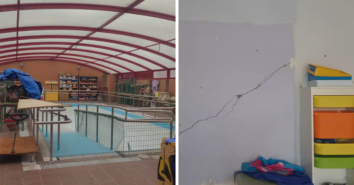 Grietas en las paredes del centro de Educación Especial de Siete Palmas y la piscina cerrada / AH