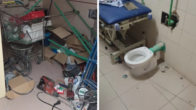 Baños con herramientas y sin terminar / AH