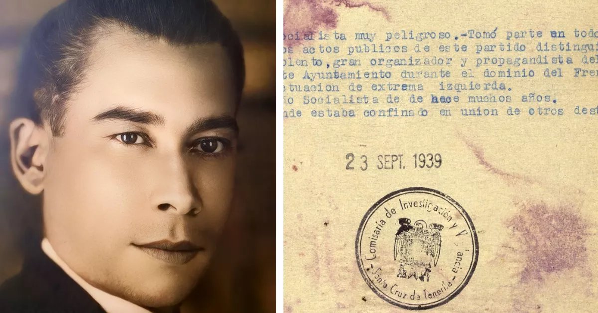 Imagen de Pedro García Cabrera junto al expediente que le declara un socialista muy peligroso. / RUBENS ASCANIO