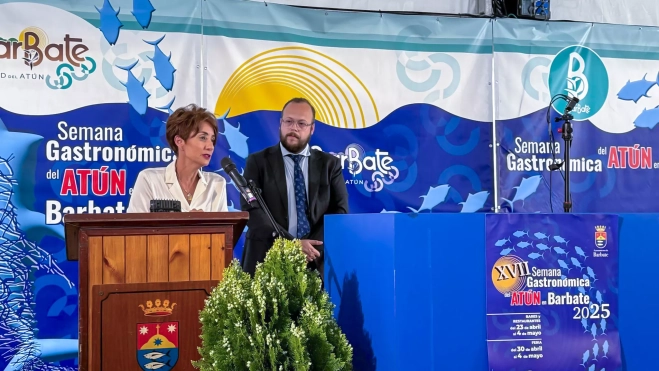 Onalia Bueno presenta la 8ª Feria del Atún y el Mar de Mogán en Barbate. / AYUNTAMIENTO DE MOGÁN