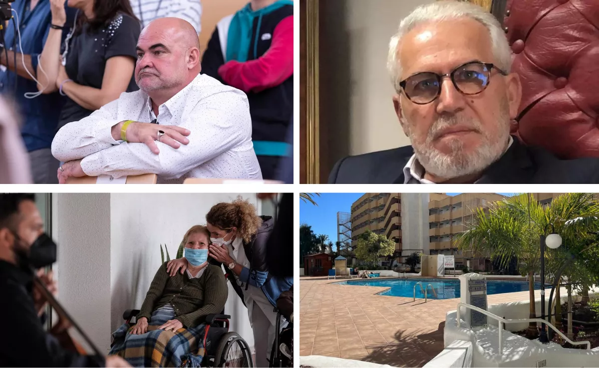 Antonio Navarro Tacoronte, Mohamed Derbah, imagen de archivo de una mujer durante la pandemia y el apartahotel La Ponderosa / MONTAJE AH