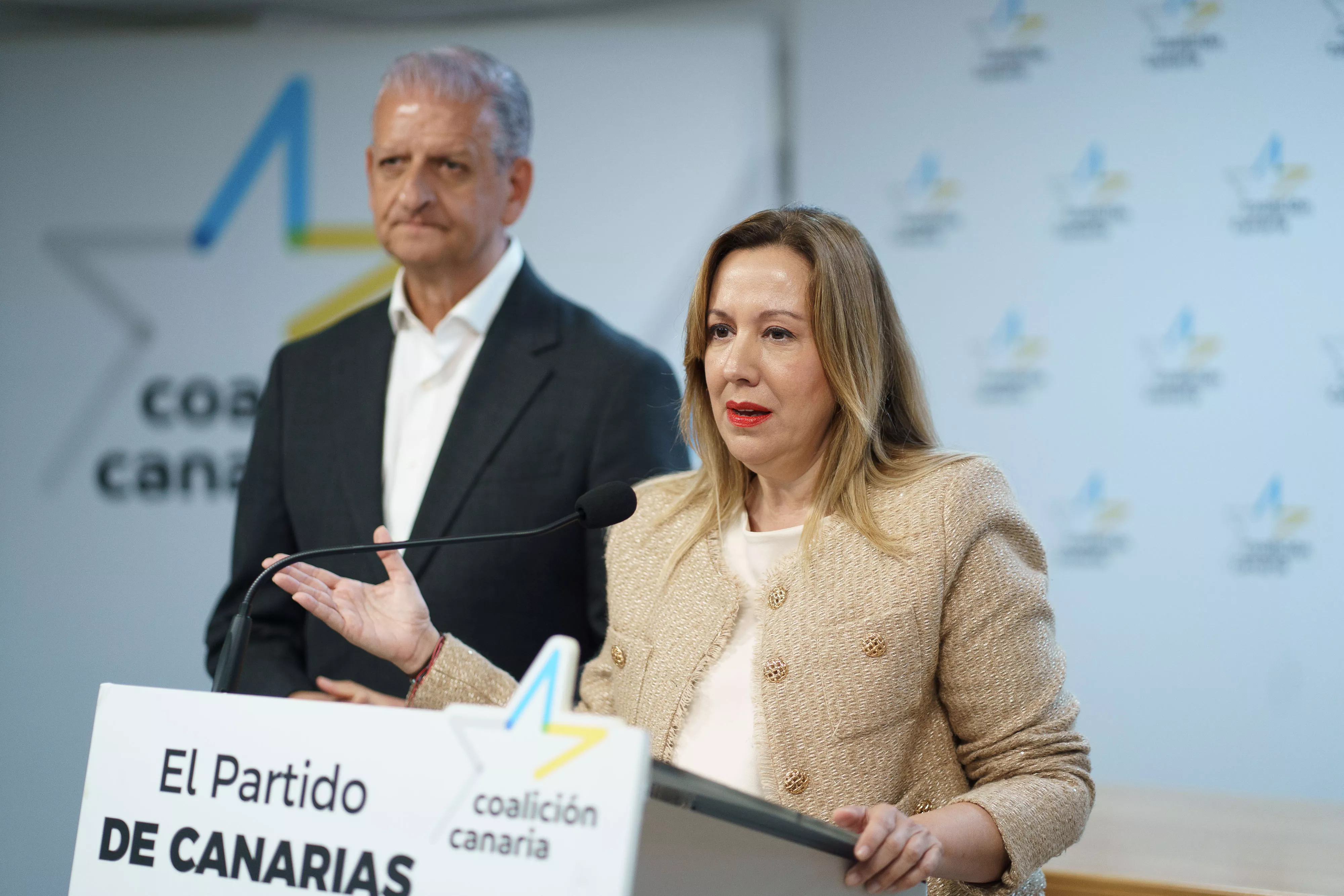 La secretaria de organización de CC de Tenerife, Rosa Dávila durante la rueda de prensa ofrecida este martes en la que se dio detalles del sexto congreso de la formación nacionalista que se celebrará este fin de semana. / RAMÓN DE LA ROCHA-EFE