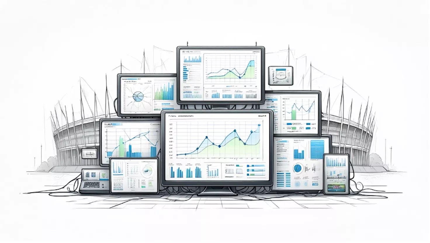 Pantallas delante de un estadio deportivo