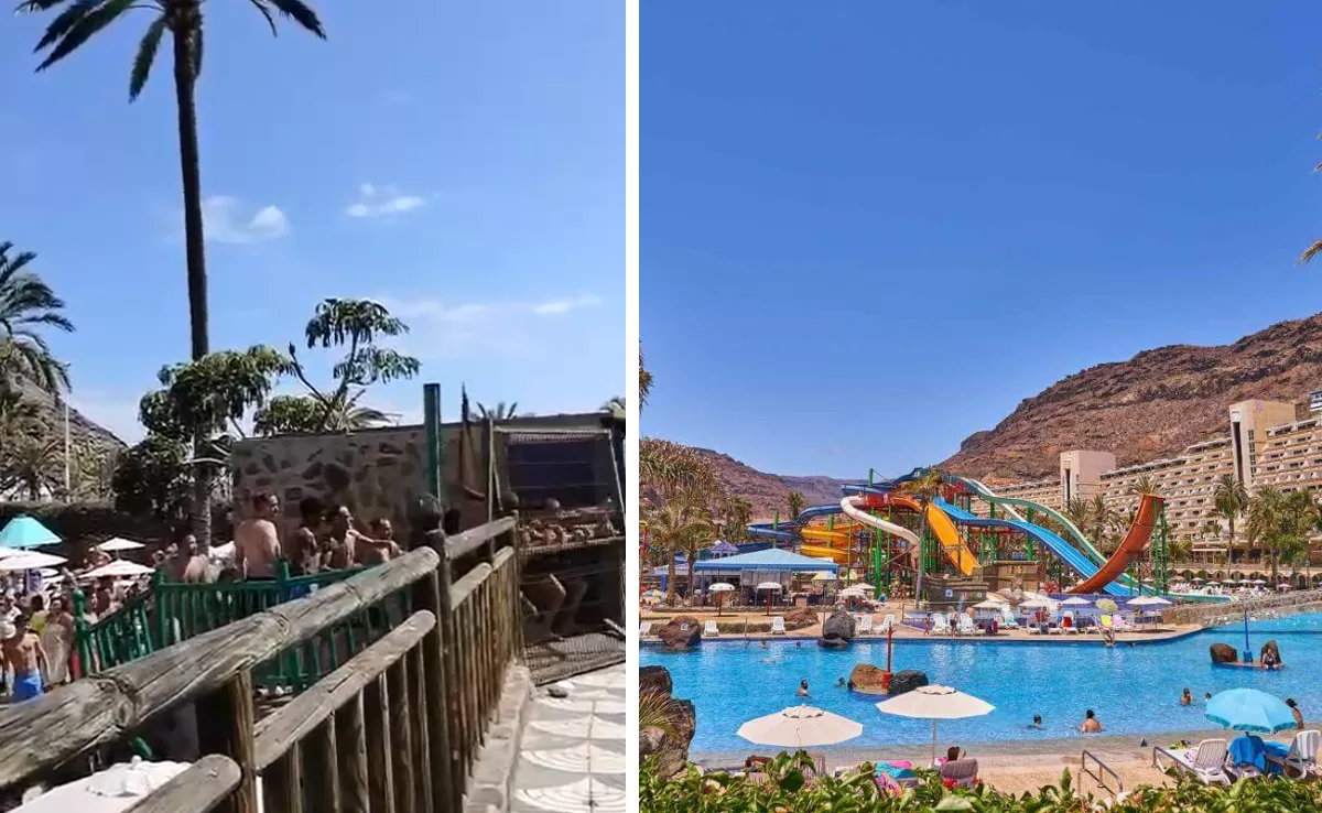 A la izquierda, momento de romper la puerta de emergencias; a la derecha, imagen de archivo del parque / MONTAJE AH