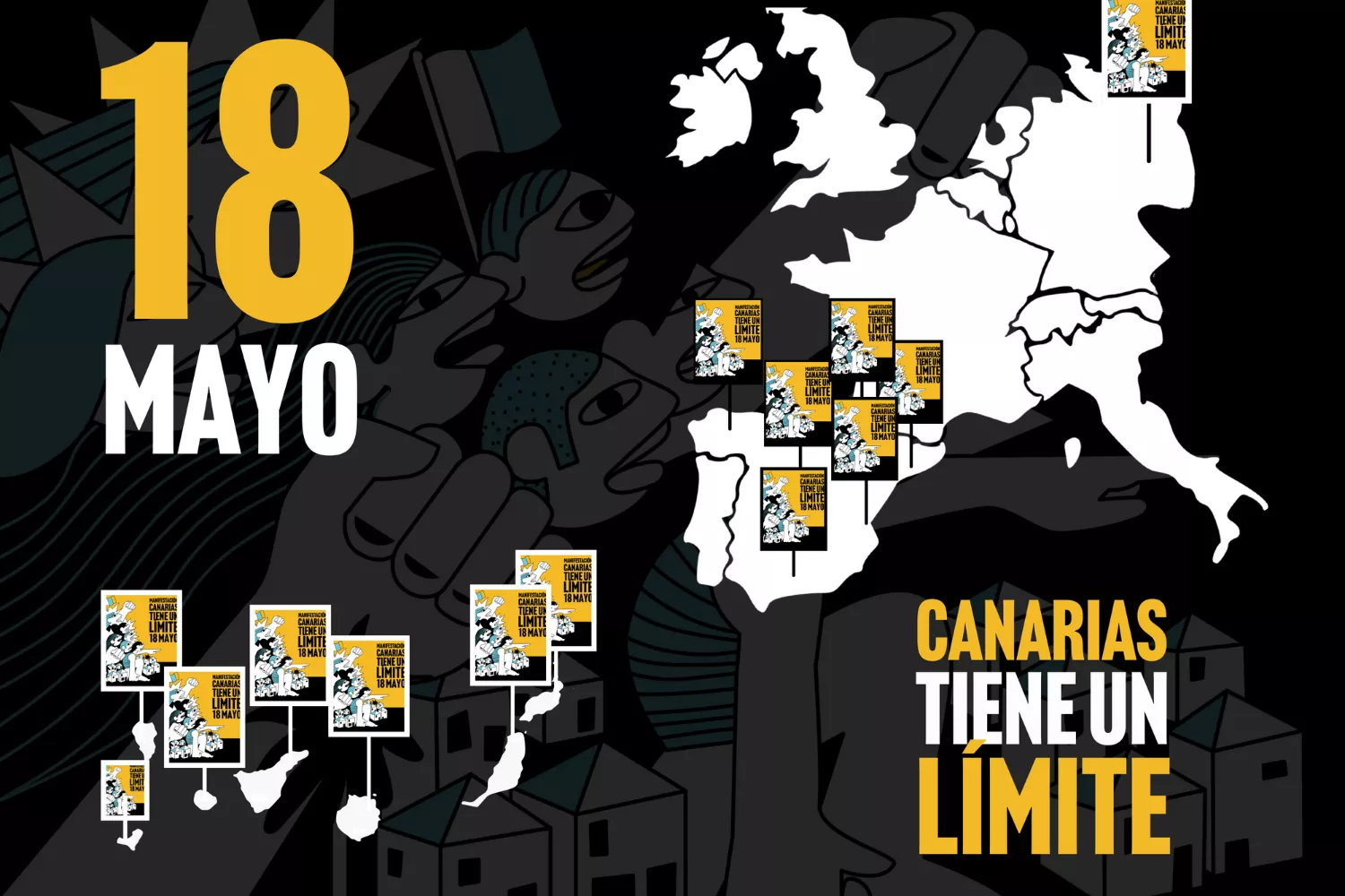 Mapa de las manifestaciones del 18M en Canarias, la Península y Europa./ ATAN