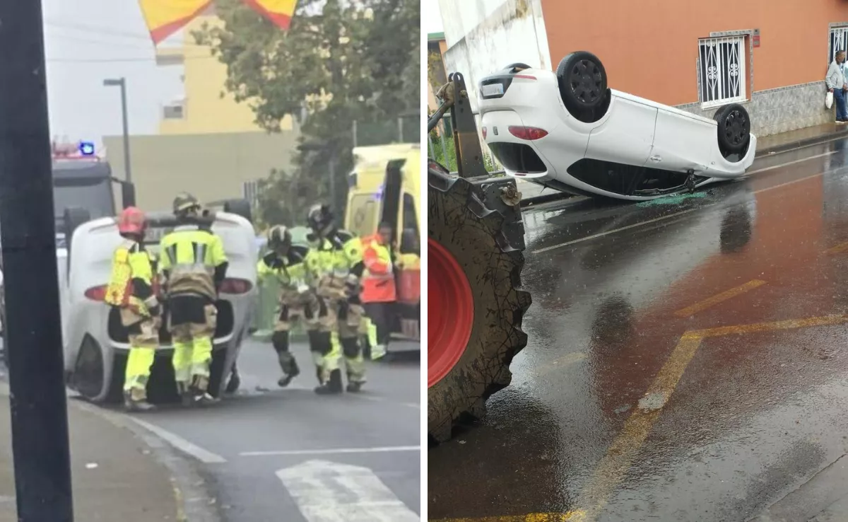 Imágenes del coche volcado tras el accidente / AH