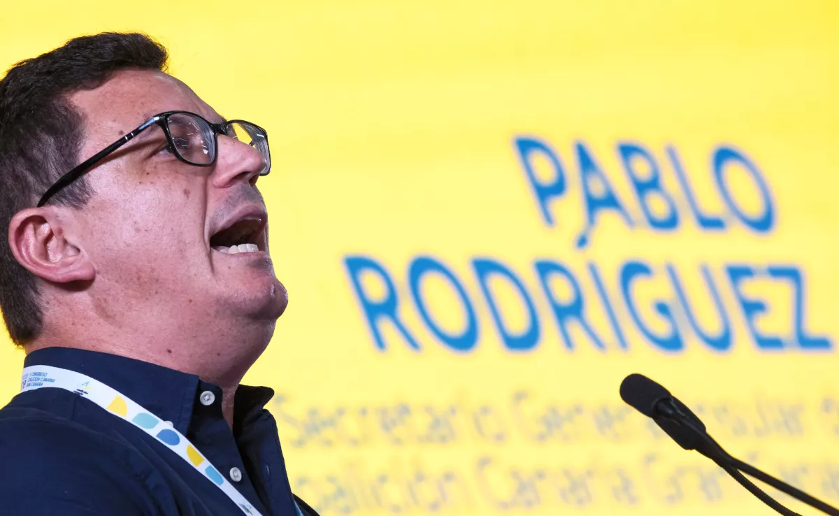Pablo Rodríguez durante su reelección como secretario general de CC en Gran Canaria / EFE
