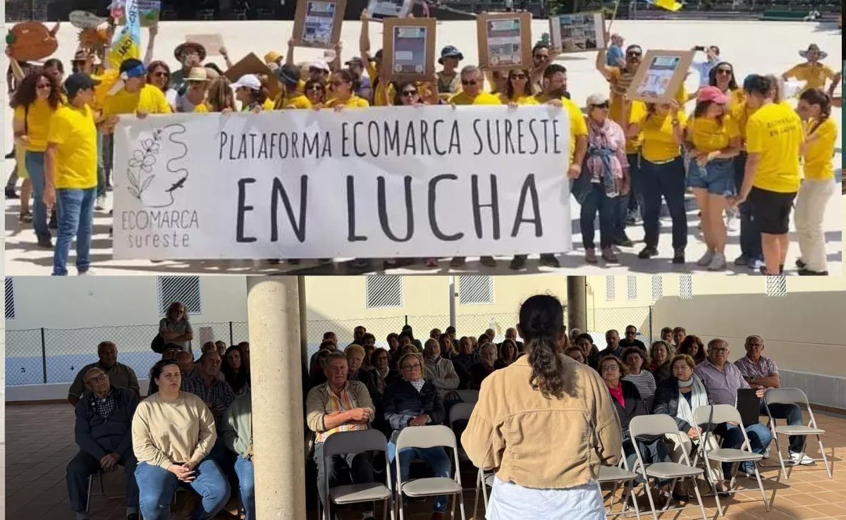Imagen de la plataforma Ecomarca, de Güímar, durante las protestas contra el parque eólico|MONTAJEAH