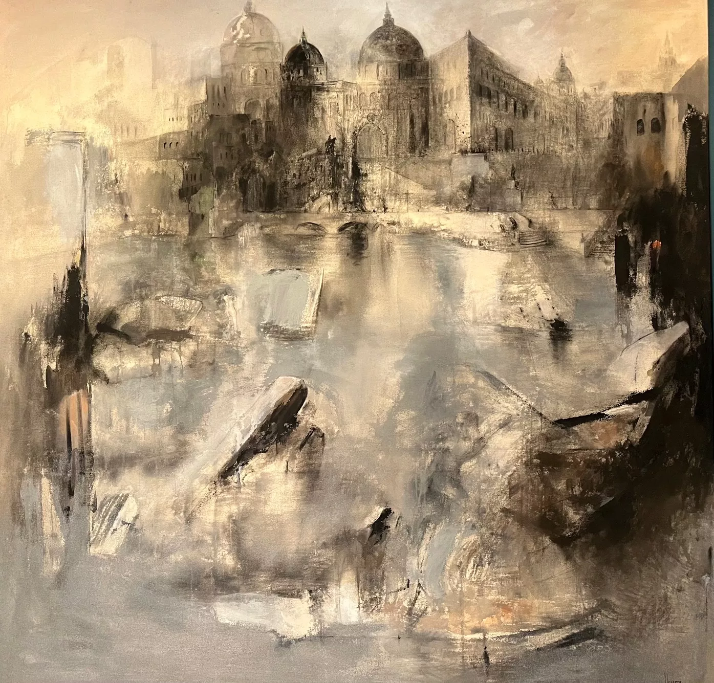 Detalle de uno de los paisajes de Juan Guerra que se exponen en la Casa de Colón de Las Palmas de Gran Canaria