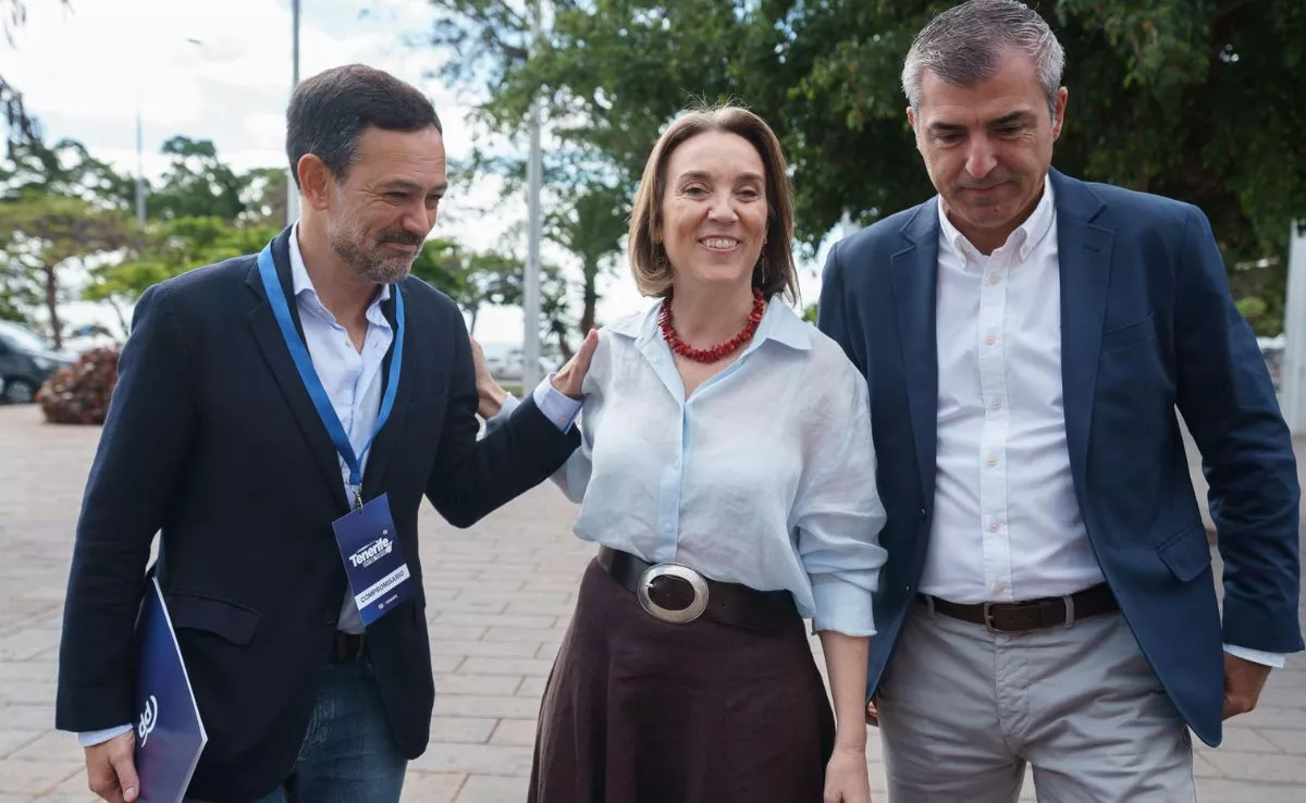 Lope Afonso, Cuca Gamarra y Manuel Domínguez, en el congreso insular del PP celebrado este sábado en Santa Cruz de Tenerife. / EFE