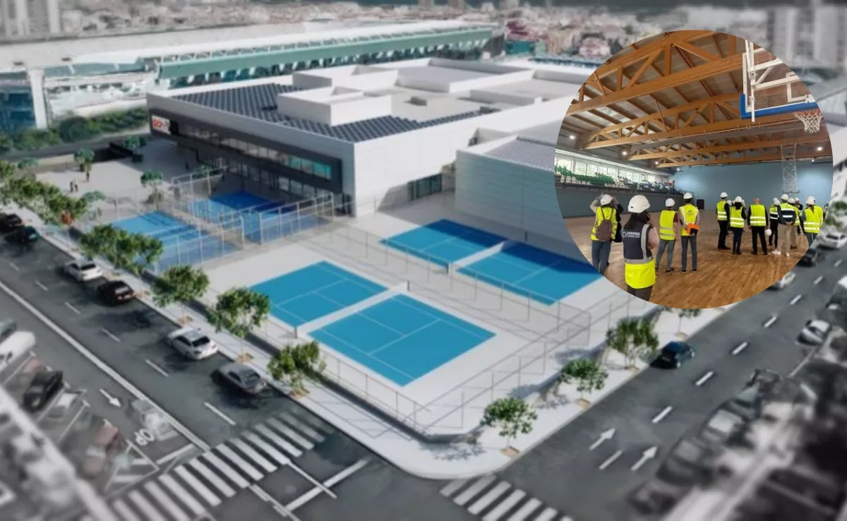 Infografía de GO fit Santa Cruz junto a una imagen de las obras. / MONTAJE AH 