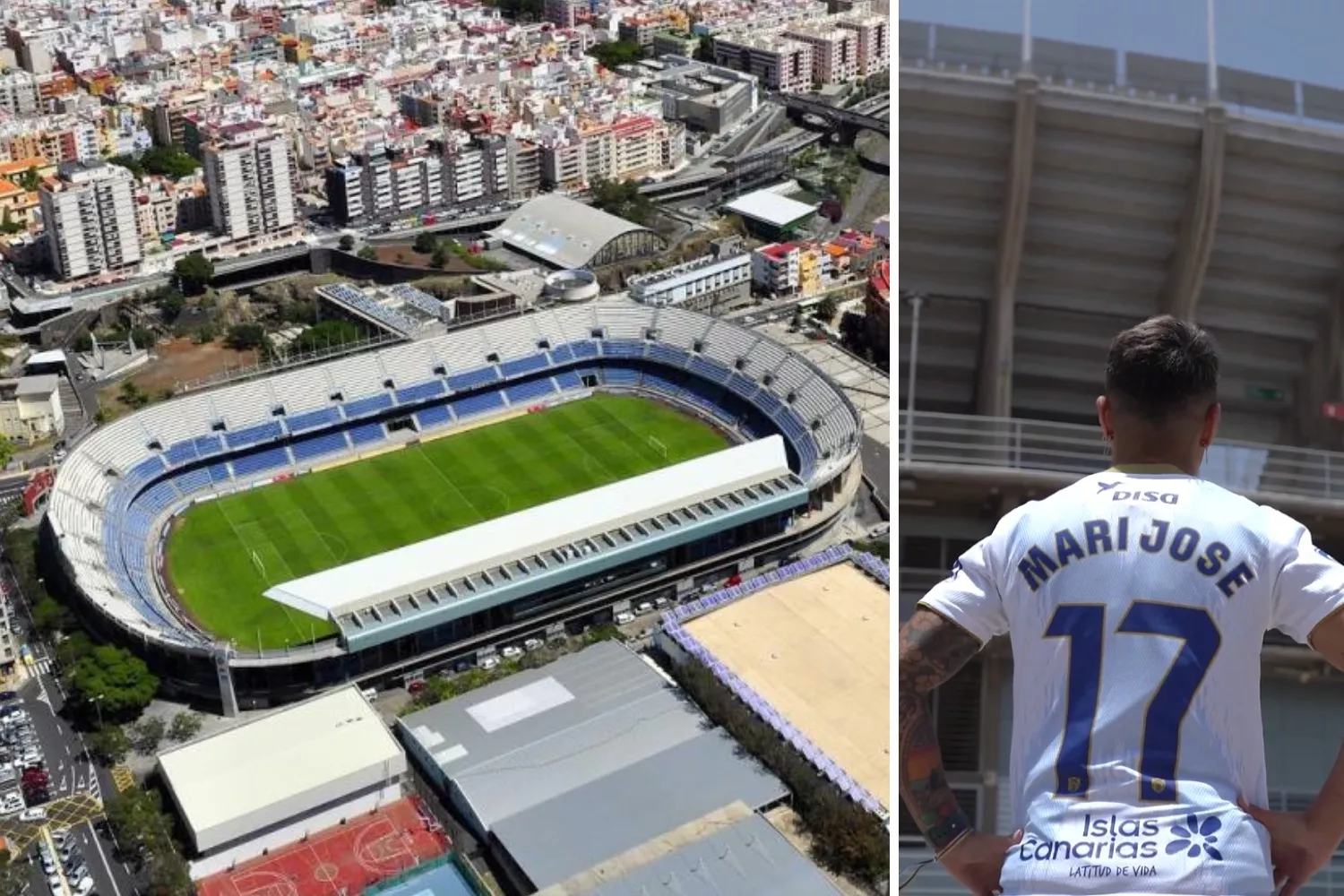 La jugadora María José frente al estadio Heliodoro Rodríguez López./ MONTAJE AH