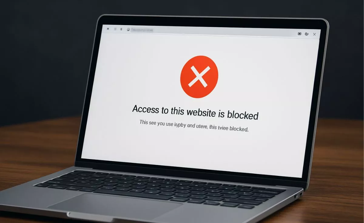 Un ordenador muestra un aviso de bloqueo de acceso a una web, una situación que afectó a empresas canarias como Sinyva durante los fines de semana de LaLiga. / AH