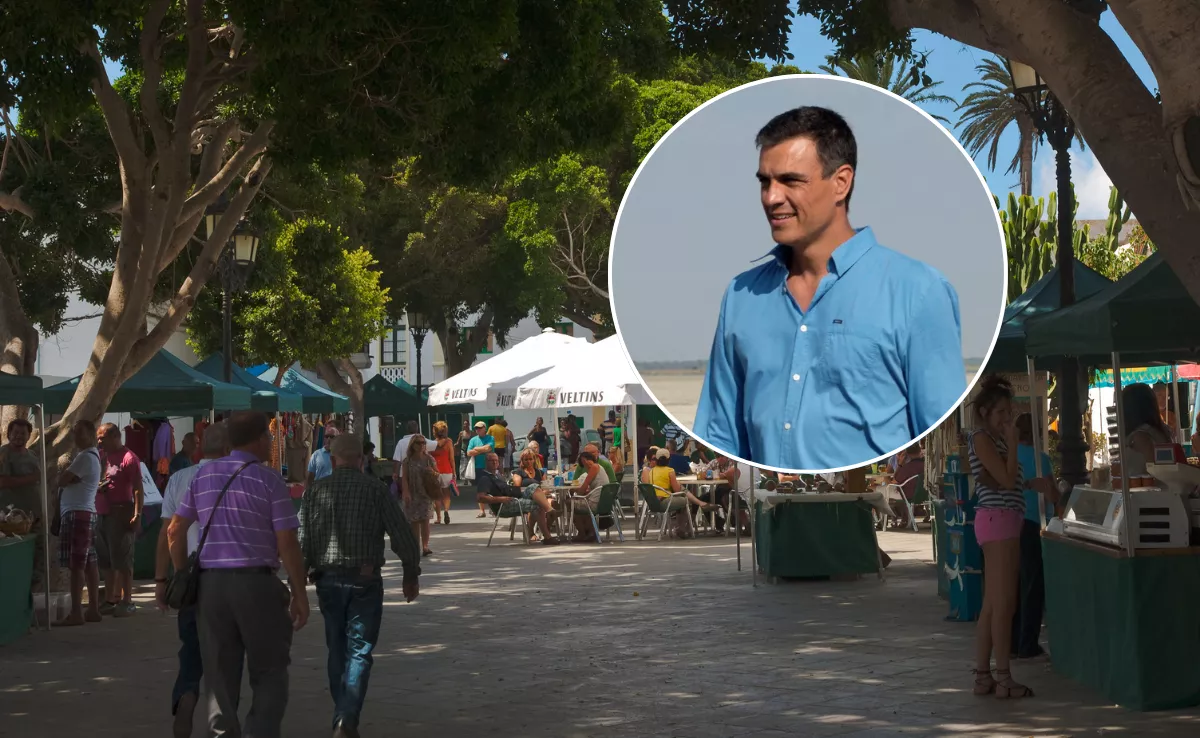Imagen del Mercadillo y Pedro Sánchez / MONTAJE AH