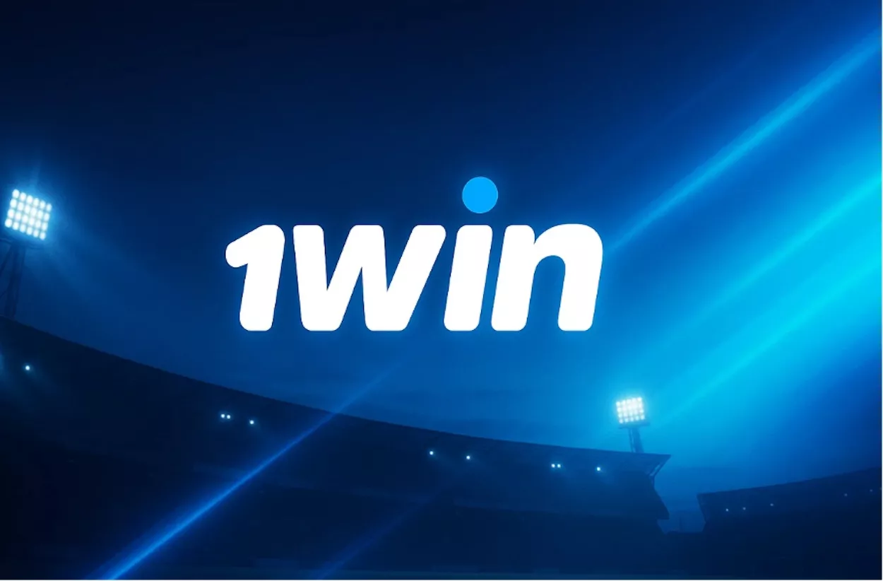 Logotipo de 1win sobre un estadio
